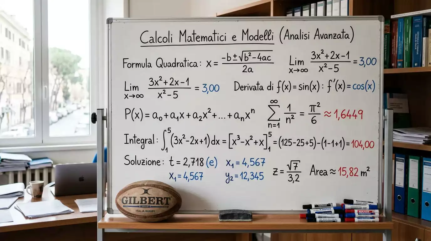 Lavagna con formule matematiche per il calcolo delle quote nelle scommesse rugby