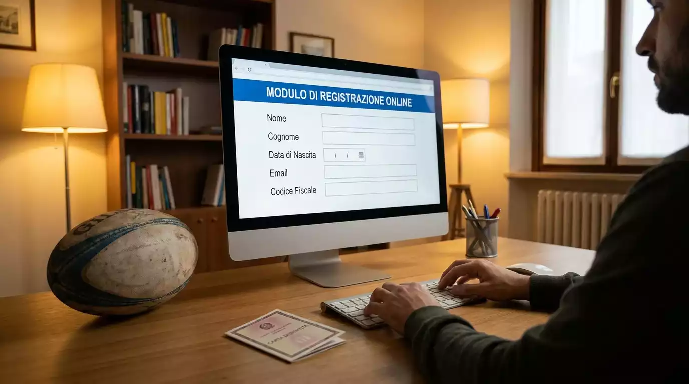 Schermata di registrazione su un bookmaker con documenti di identità per scommesse rugby