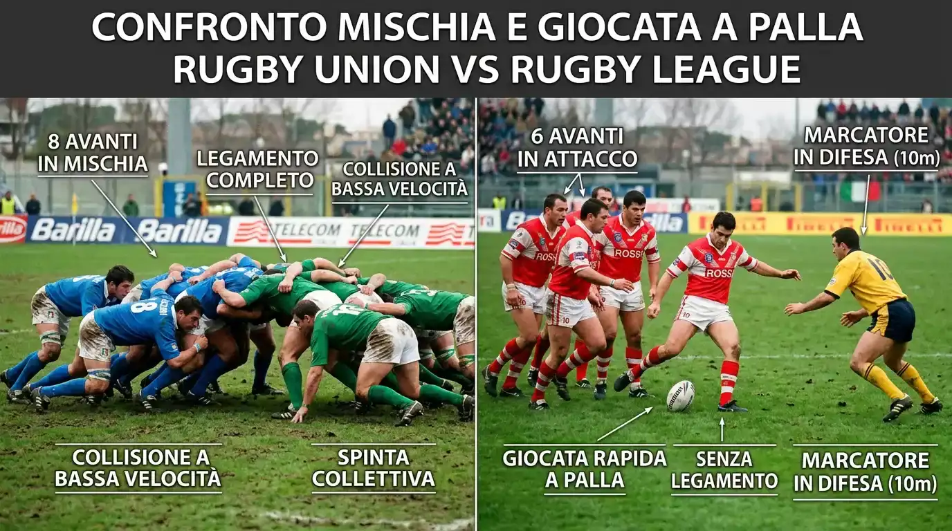 Confronto tra una partita di rugby union a 15 e rugby league a 13 giocatori