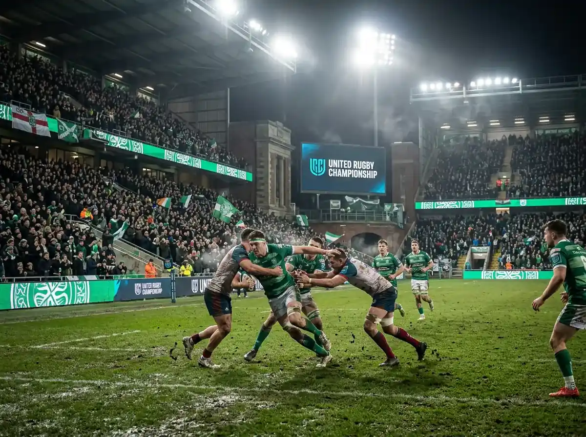 Partita di United Rugby Championship con franchigie europee di rugby in campo